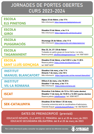 Jornades de portes obertes als centres educatius de la Garriga, per al curs 2023-2024