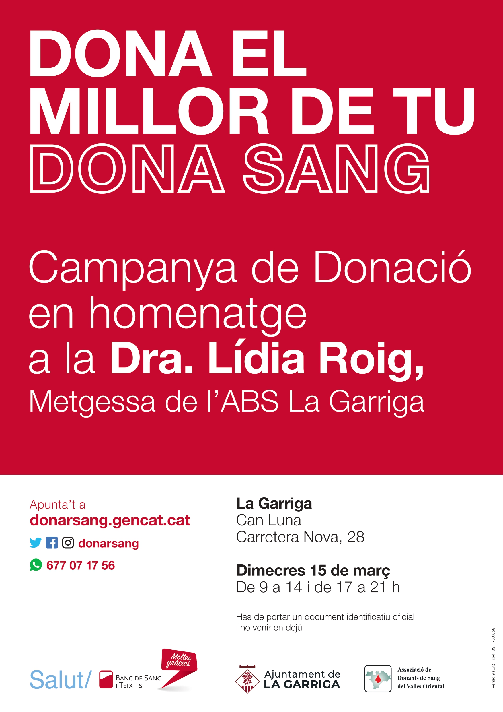 Jornada de donació de sang en homenatge a la doctora Lídia Roig