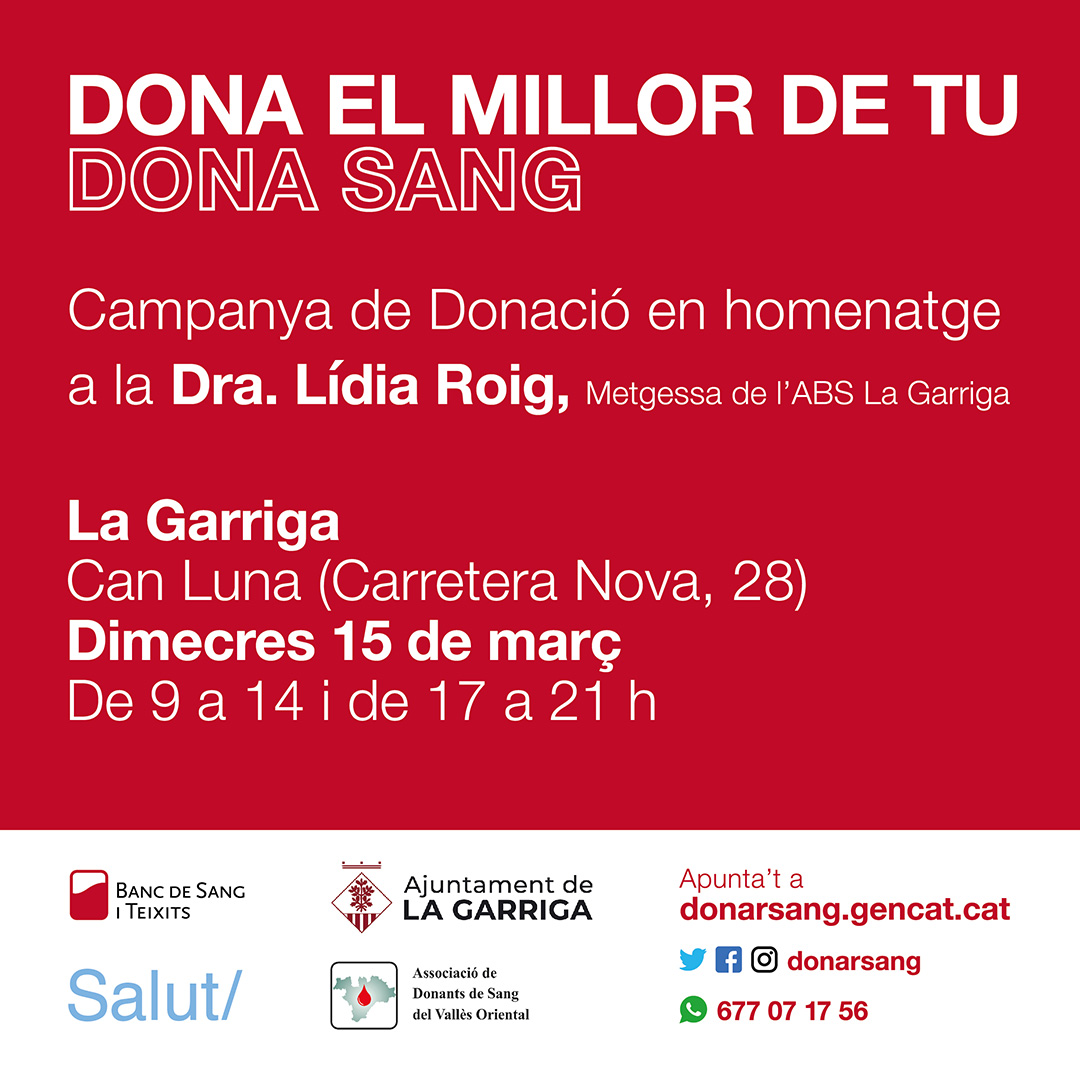 Jornada de donació de sang Can Luna la Garriga homenatge doctora CAP Lídia Roig