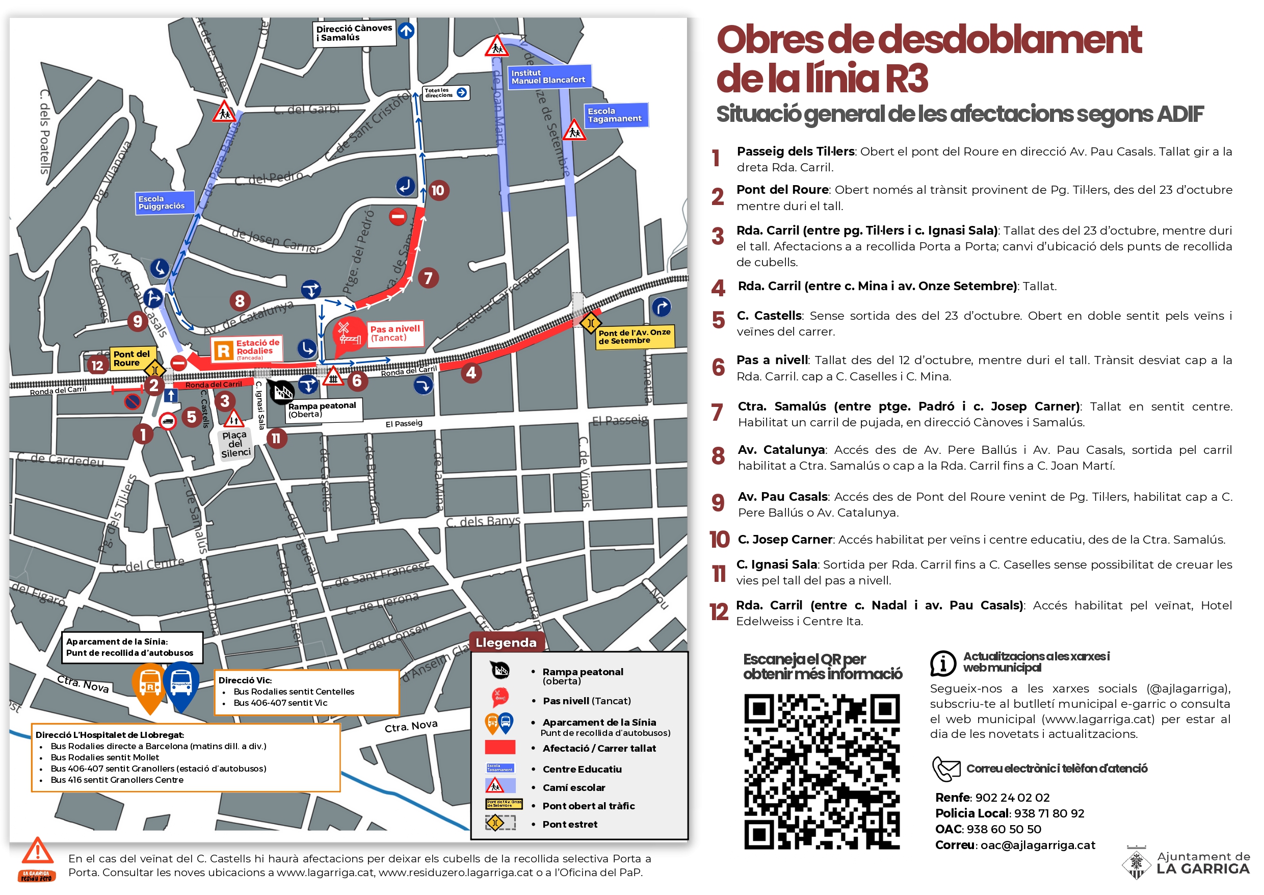 Mapa general de les afectacions per les obres d'ADIF a la Garriga