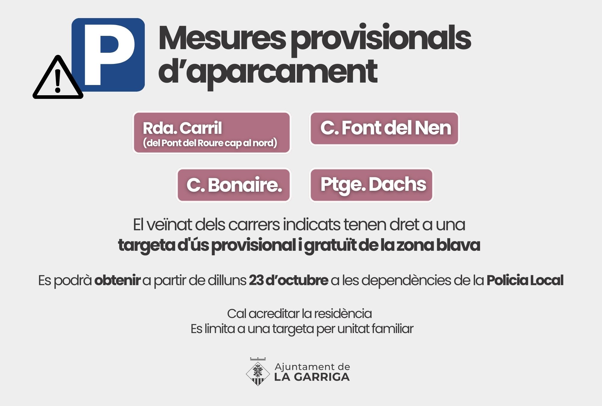 Anul·lació provisional d'aparcaments la Garriga