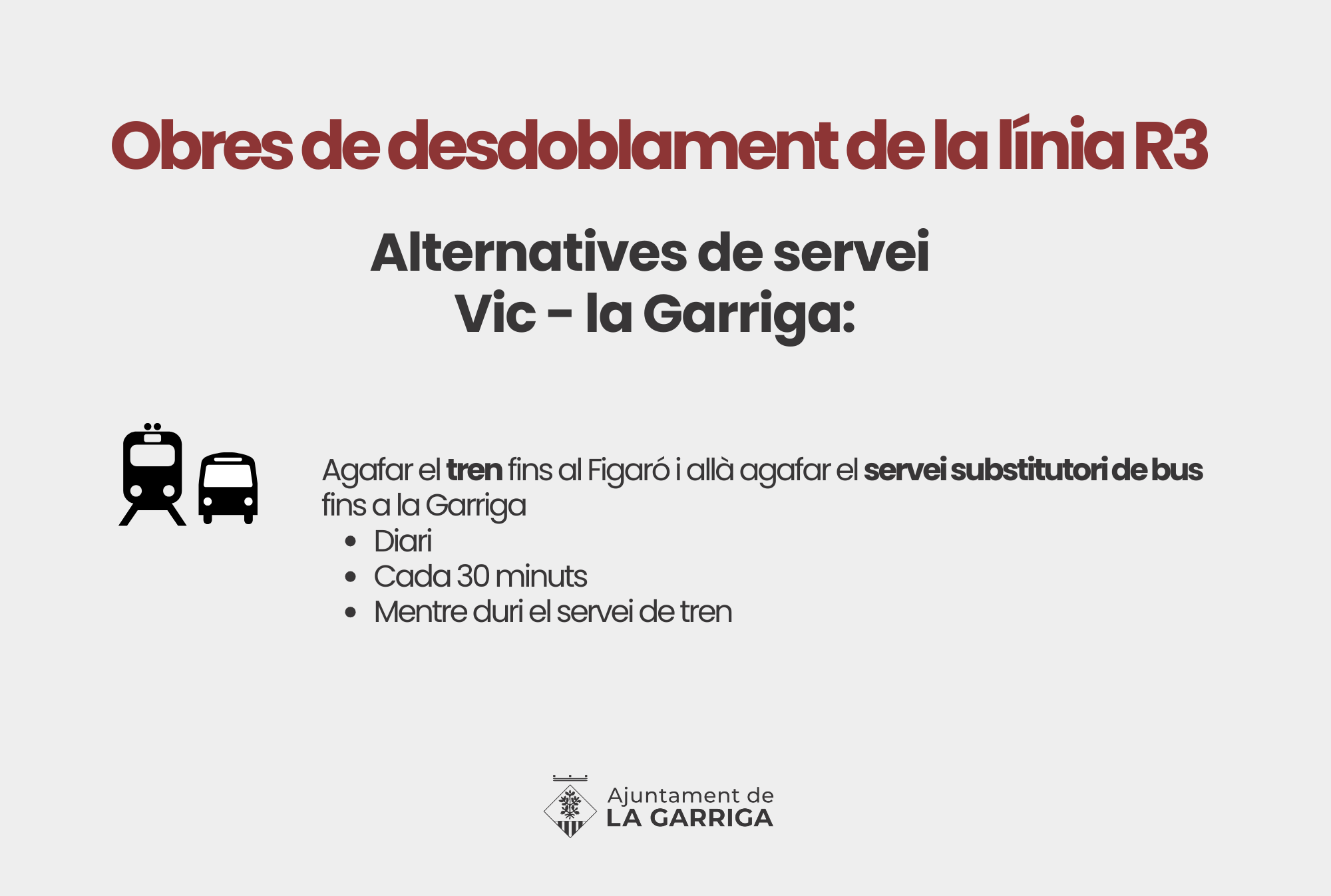 Horaris dels autobusos que cobriran el servei de l'R3 la Garriga
