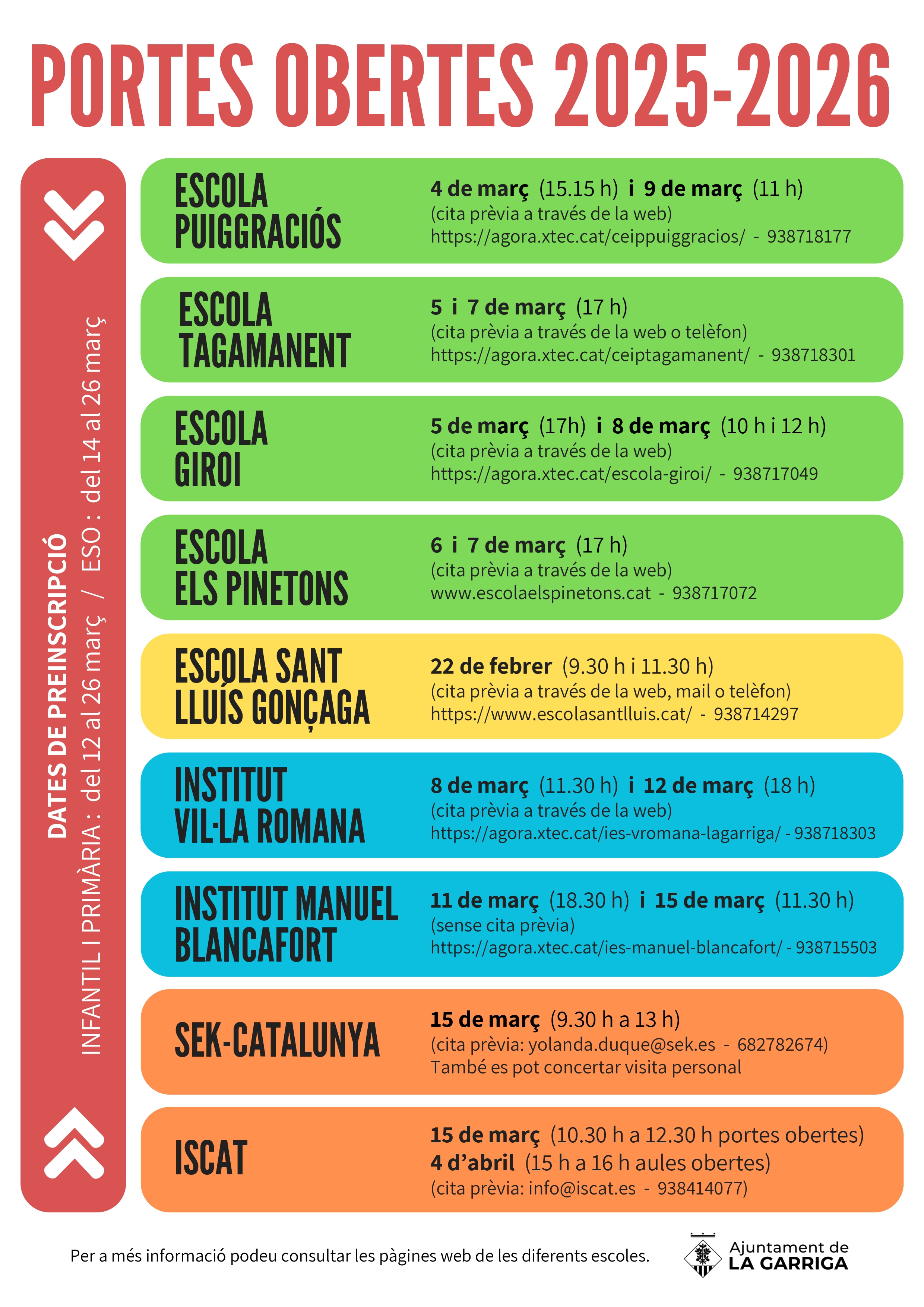 Portes obertes i preinscripcions als centres educatius