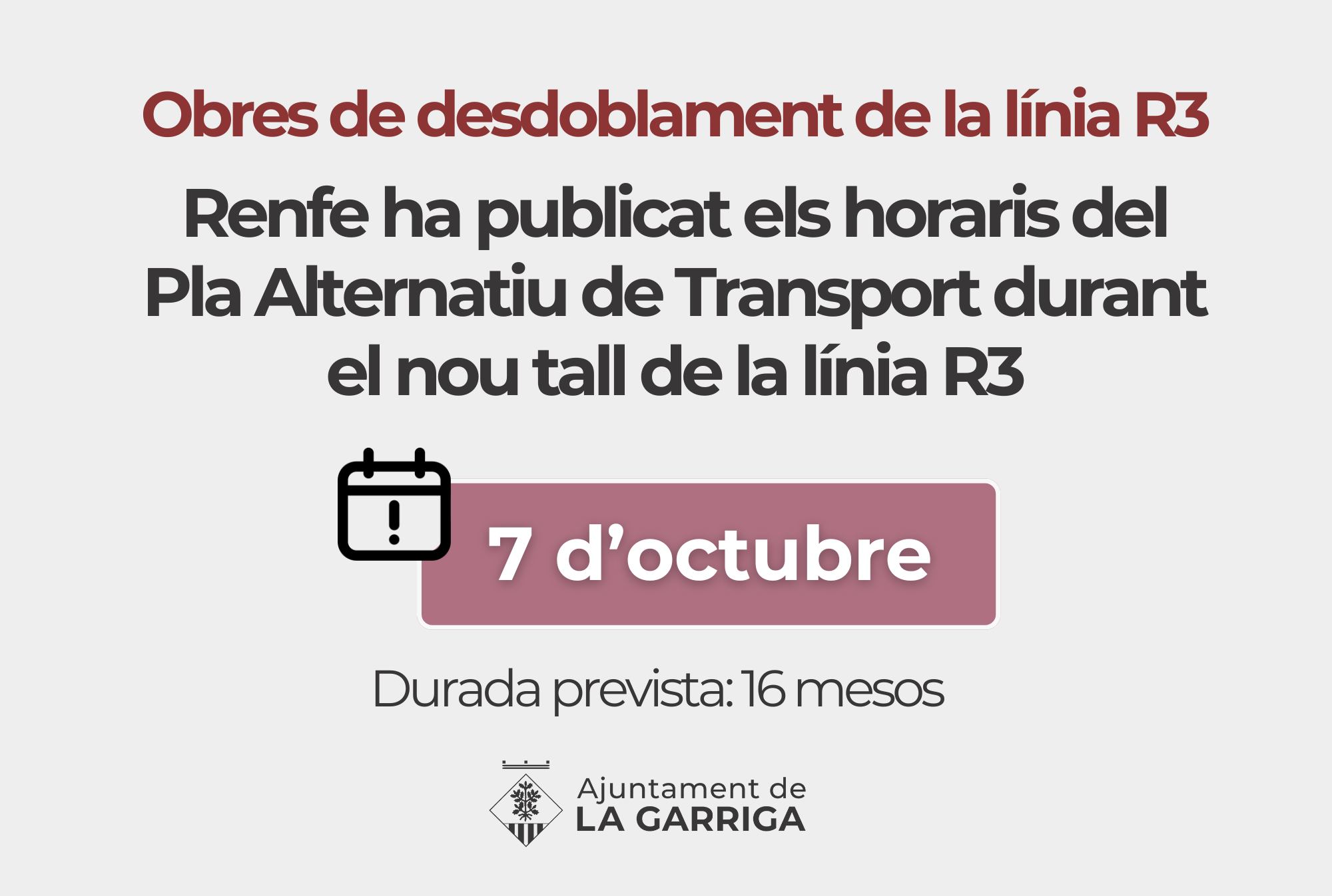 Horaris del servei alternatiu de transport durant el tall de la línia R3