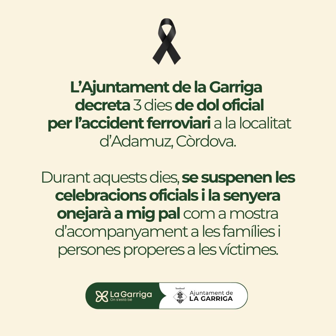 L'Ajuntament decreta tres dies de dol oficial per l'accident ferroviari d�??Adamuz