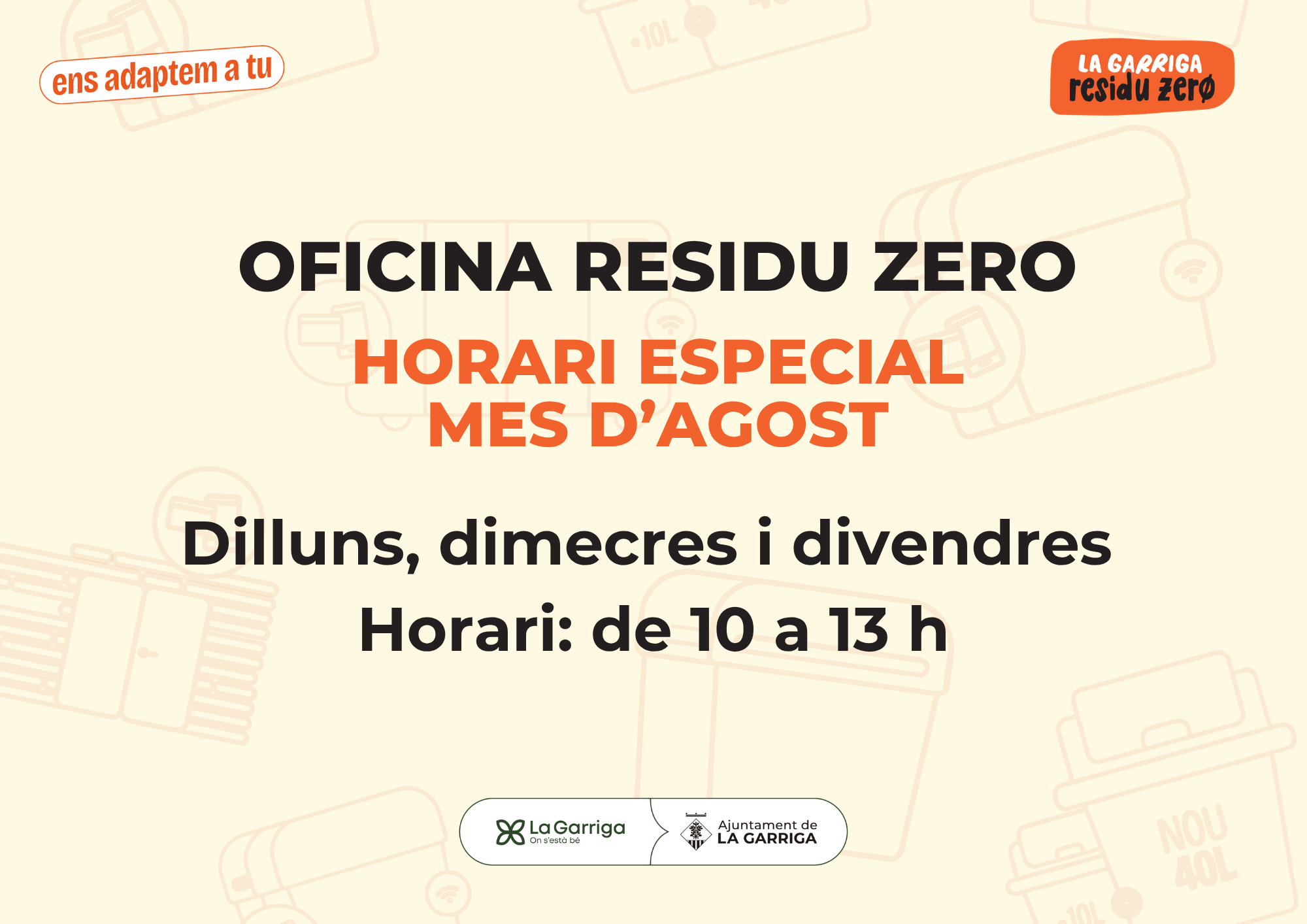 Horari d'agost de l'Oficina Residu Zero