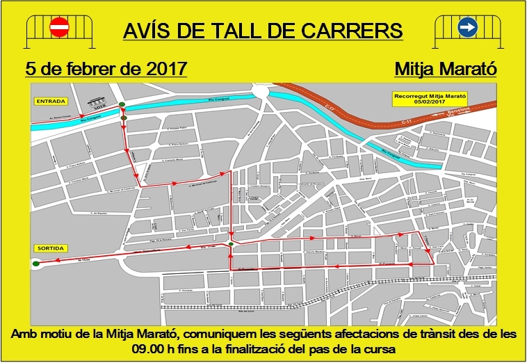 Afectacions de trànisit el dumenge 5 de febrer amb motiu de la 31a Mitja Marató